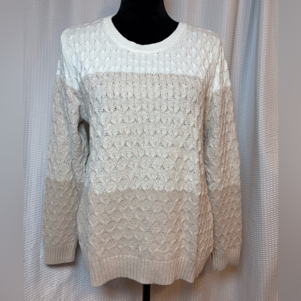 Croft & Barrow 100% cotton women’s tri-colored knit sweaters cream & tan tones L